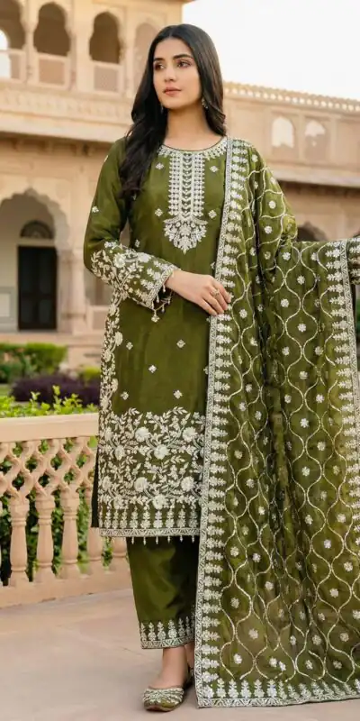 SRK 5320 Mahendi in Organza Silk Embroidery Work & Lace Work Salwar Suit . Available at ₹2399 only. Delivery 4-6 Working Days. Shop now. | Jump Suits, Tops & Bottoms, Track Suits, Salwar suit, Casual Suits, Creative suits, Designer Suits, Palazzo Suits, Party Wear Suits, Patiala Suits, Straight Suits, Trendy Wear