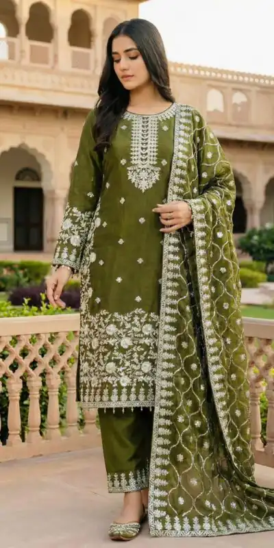 SRK 5320 Mahendi in Organza Silk Embroidery Work & Lace Work Salwar Suit . Available at ₹2399 only. Delivery 4-6 Working Days. Shop now. | Jump Suits, Tops & Bottoms, Track Suits, Salwar suit, Casual Suits, Creative suits, Designer Suits, Palazzo Suits, Party Wear Suits, Patiala Suits, Straight Suits, Trendy Wear
