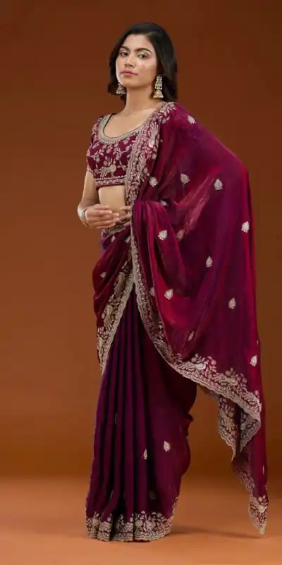E BT 438 Maroon in Fandy Satin Silk mbroidery Work & Zari Work Saree. Special Price ₹1949. Delivery 4-6 Working Days. Shop now. | Designer Sarees, Embroidered Sarees, Sarees, Bollywood Sarees, Creative Sarees, Ethnic Saree, Modern Digital sarees, Party Wear Sarees