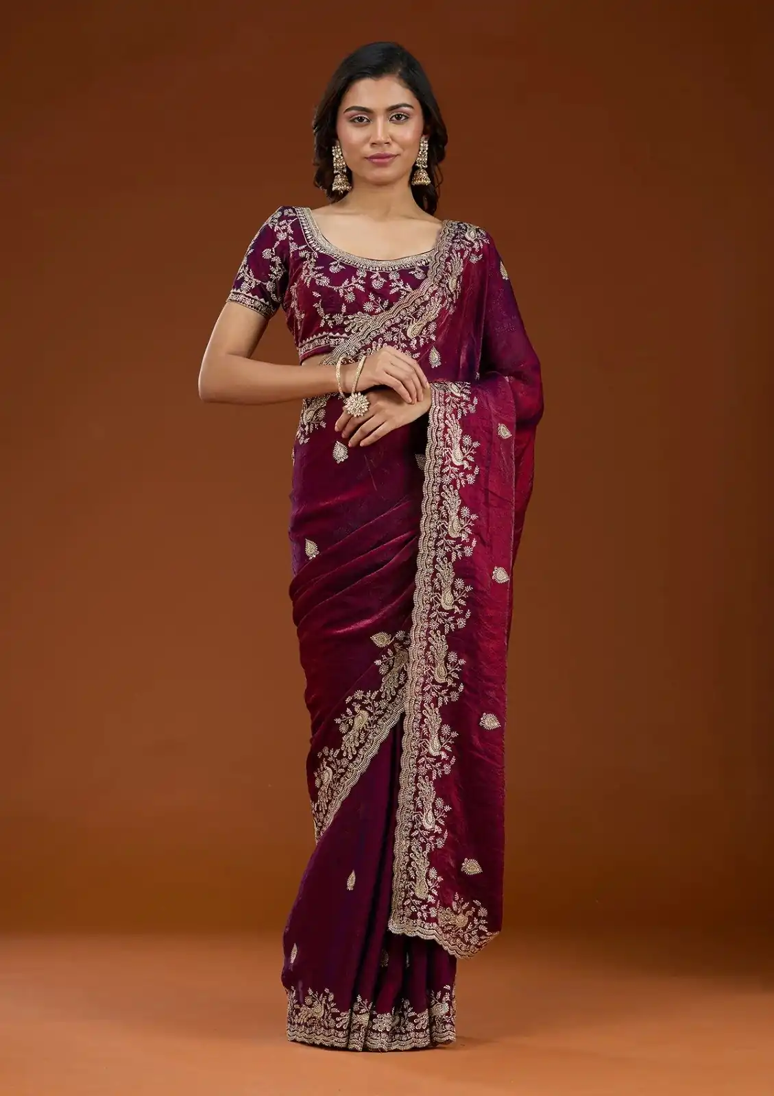 E BT 438 Maroon in Fandy Satin Silk mbroidery Work & Zari Work Saree. Special Price ₹1949. Delivery 4-6 Working Days. Shop now. | Designer Sarees, Embroidered Sarees, Sarees, Bollywood Sarees, Creative Sarees, Ethnic Saree, Modern Digital sarees, Party Wear Sarees