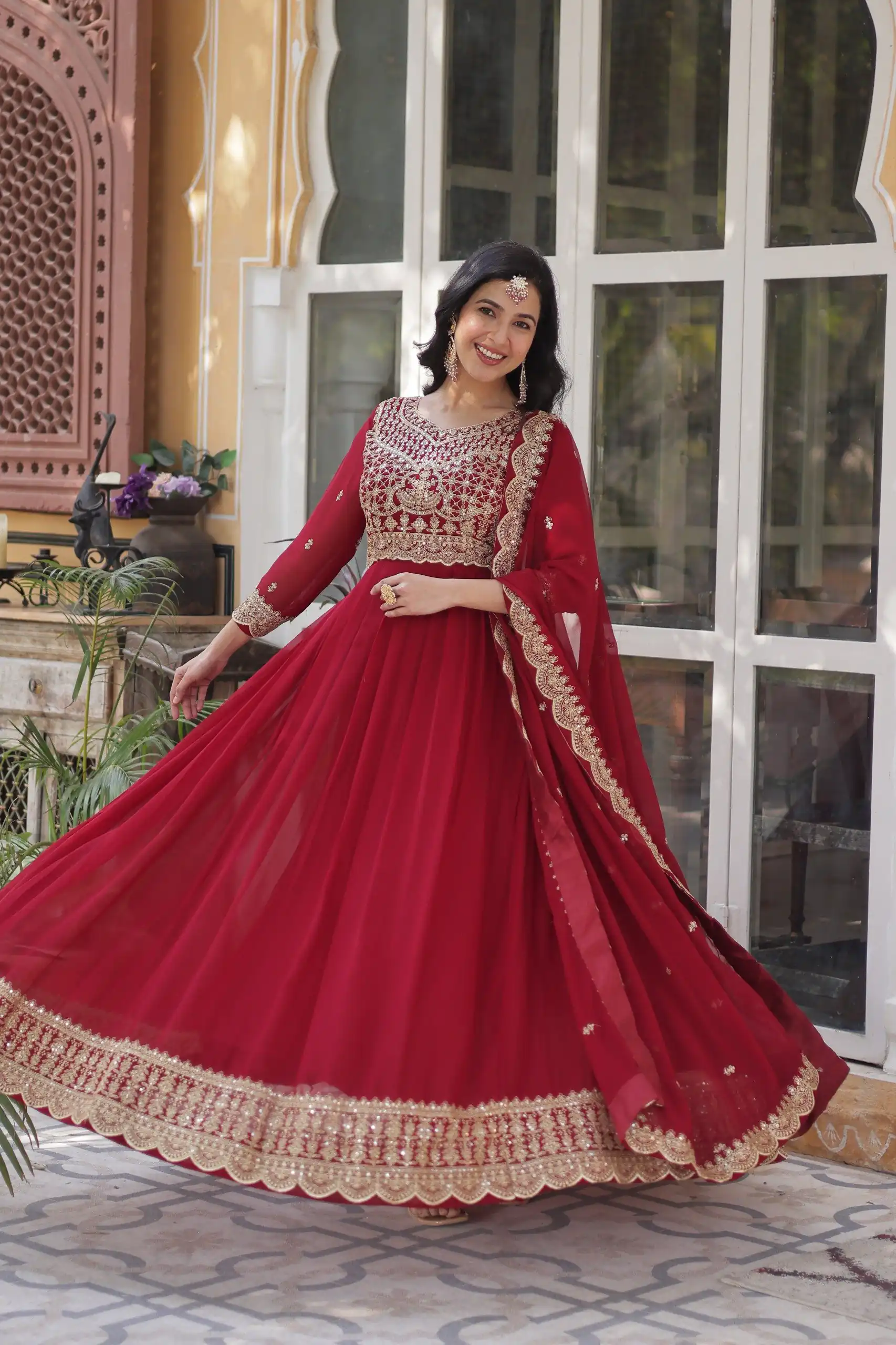 KA 1137 Maroon Faux Blooming Gown with Embroidery Work & Zari Work. Best Price ₹2599. Delivery 4-6 Working Days. Shop now. | Gowns, Bollywood Gowns, Creative Gowns, Designer Gowns, Embroidered Gowns, Party Wear Gowns
