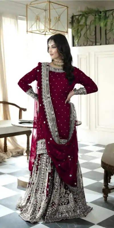 SSR 502 Maroon Faux Georgette Salwar Suit Perfect for Wedding, Party, Onam, Cultural Events, Diwali – . Festive Deal ₹2499. Delivery 4-6 Working Days | Jump Suits, Tops & Bottoms, Track Suits, Salwar suit, Casual Suits, Creative suits, Designer Suits, Palazzo Suits, Party Wear Suits, Patiala Suits, Straight Suits, Trendy Wear