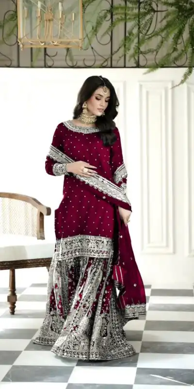SSR 502 Maroon Faux Georgette Salwar Suit Perfect for Wedding, Party, Onam, Cultural Events, Diwali – . Festive Deal ₹2499. Delivery 4-6 Working Days | Jump Suits, Tops & Bottoms, Track Suits, Salwar suit, Casual Suits, Creative suits, Designer Suits, Palazzo Suits, Party Wear Suits, Patiala Suits, Straight Suits, Trendy Wear