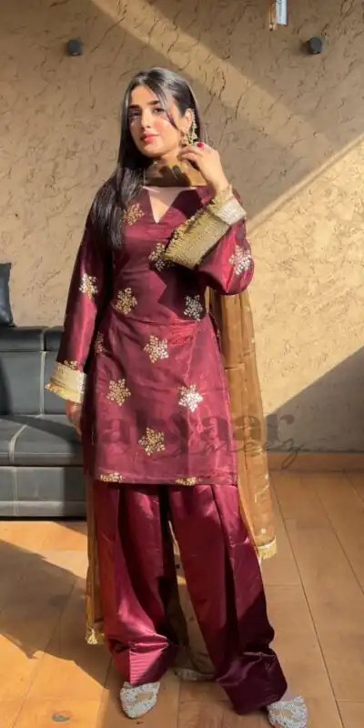 NSR 853 Maroon Natural Crep Silk Salwar Suit Perfect for Wedding, Party, Pongal, Baisakhi, Onam –. Grab it for ₹1749. Delivery 4-6 Working Days. | Palazzo Suits, Party Wear Suits, Patiala Suits, Straight Suits, Trendy Wear