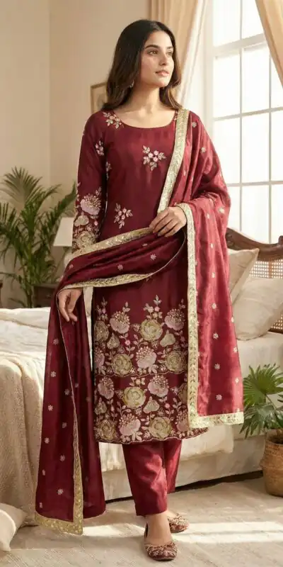 NSR 881 Maroon Organza Poly Silk Salwar Suit with Embroidery Work & Lace Work. Introductory Price ₹209. Delivery 4-6 Working Days. Shop now. | Jump Suits, Salwar suit, Casual Suits, Creative suits, Designer Suits, Palazzo Suits, Party Wear Suits, Patiala Suits, Straight Suits