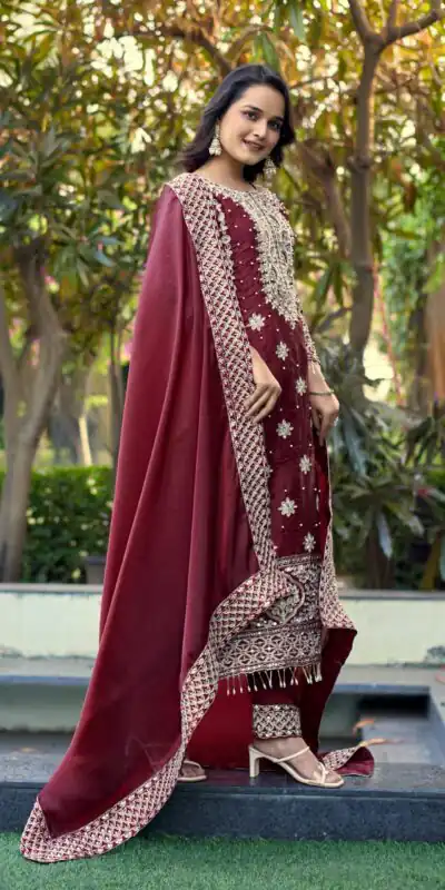 SR 1698 Maroon in Color Organza Silk Embroidery Work Salwar Suit . Festive Deal ₹2499. Delivery 4-6 Working Days. Shop now. | Jump Suits, Tops & Bottoms, Track Suits, Salwar suit, Casual Suits, Creative suits, Designer Suits, Palazzo Suits, Party Wear Suits, Patiala Suits, Straight Suits, Trendy Wear
