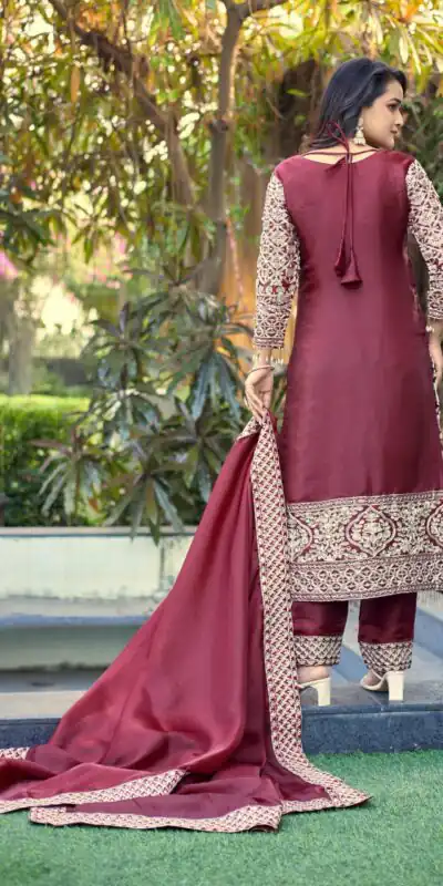 SR 1698 Maroon in Color Organza Silk Embroidery Work Salwar Suit . Festive Deal ₹2499. Delivery 4-6 Working Days. Shop now. | Jump Suits, Tops & Bottoms, Track Suits, Salwar suit, Casual Suits, Creative suits, Designer Suits, Palazzo Suits, Party Wear Suits, Patiala Suits, Straight Suits, Trendy Wear