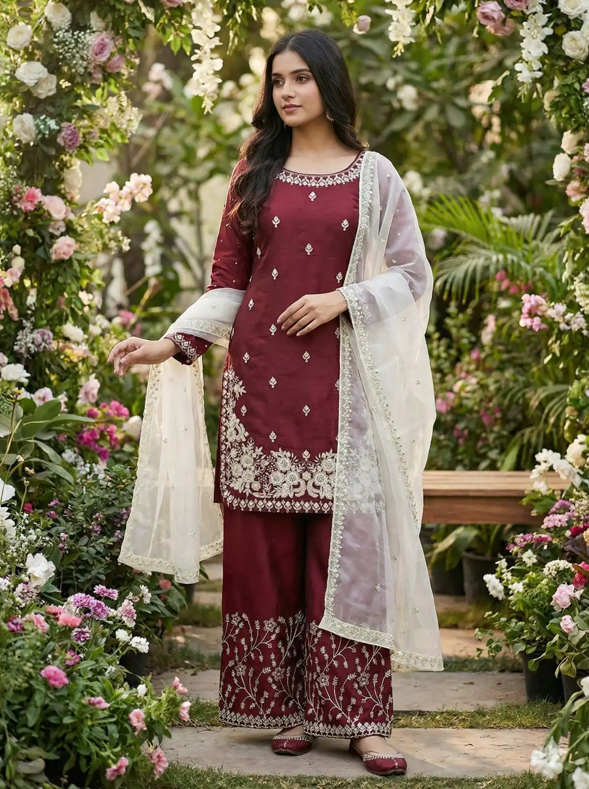 Maroon Organza Silk Salwar Suit ZSR 3157 Maroon with Lace Work & Embroidery Work. Introductory Price ₹2149. Delivery 4-6 Working Days. Shop now. | Jump Suits, Tops & Bottoms, Track Suits, Salwar suit, Casual Suits, Creative suits, Designer Suits, Palazzo Suits, Party Wear Suits, Patiala Suits, Straight Suits, Trendy Wear
