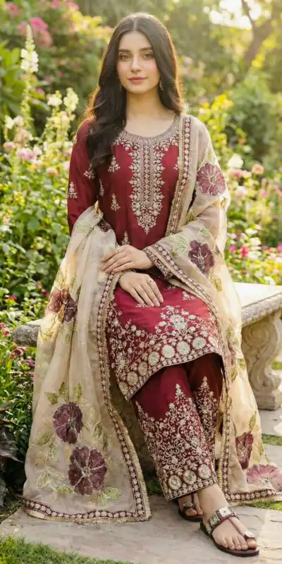 SRK 5318 Maroon in Organza Silk Lace Work & Embroidery Work Salwar Suit . Get it for ₹2399. Delivery 4-6 Working Days. Shop now. | Jump Suits, Tops & Bottoms, Track Suits, Salwar suit, Casual Suits, Creative suits, Designer Suits, Palazzo Suits, Party Wear Suits, Patiala Suits, Straight Suits, Trendy Wear