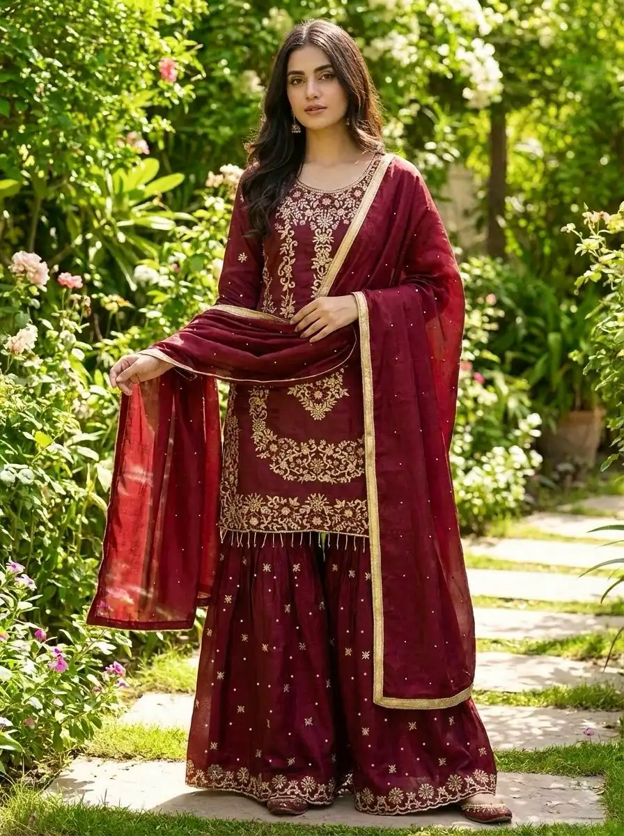 NSR 882 Maroon Organza Silk Salwar Suit Perfect for Wedding, Party, Durga Puja, Bridal Wear, Pooja – . Special Price ₹2099. Delivery 4-6 Working Days | Jump Suits, Tops & Bottoms, Track Suits, Salwar suit, Casual Suits, Creative suits, Designer Suits, Palazzo Suits, Party Wear Suits, Patiala Suits, Straight Suits, Trendy Wear