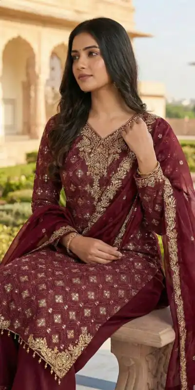 ZSR 3158 Maroon in Organza Silk Lace Work & Embroidery Work Salwar Suit . Get it for ₹2399. Delivery 4-6 Working Days. Shop now. | Jump Suits, Tops & Bottoms, Track Suits, Salwar suit, Casual Suits, Creative suits, Designer Suits, Palazzo Suits, Party Wear Suits, Patiala Suits, Straight Suits, Trendy Wear