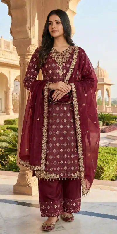 ZSR 3158 Maroon in Organza Silk Lace Work & Embroidery Work Salwar Suit . Get it for ₹2399. Delivery 4-6 Working Days. Shop now. | Jump Suits, Tops & Bottoms, Track Suits, Salwar suit, Casual Suits, Creative suits, Designer Suits, Palazzo Suits, Party Wear Suits, Patiala Suits, Straight Suits, Trendy Wear