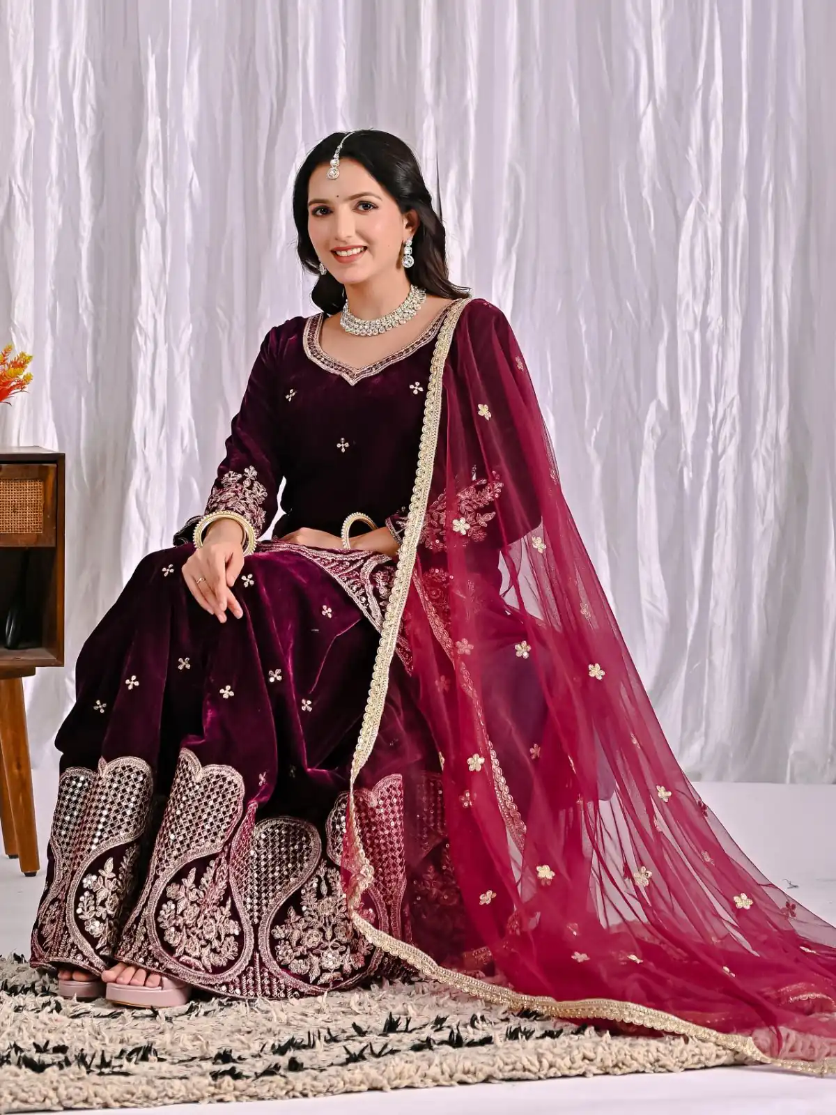 ND 5054 Maroon Embroidery Work Salwar Suit in Maroon Viscous Velvet. Available at ₹2449 only. Delivery 4-6 Working Days. Shop now. | Jump Suits, Tops & Bottoms, Track Suits, Salwar suit, Casual Suits, Creative suits, Designer Suits, Palazzo Suits, Party Wear Suits, Patiala Suits, Straight Suits, Trendy Wear