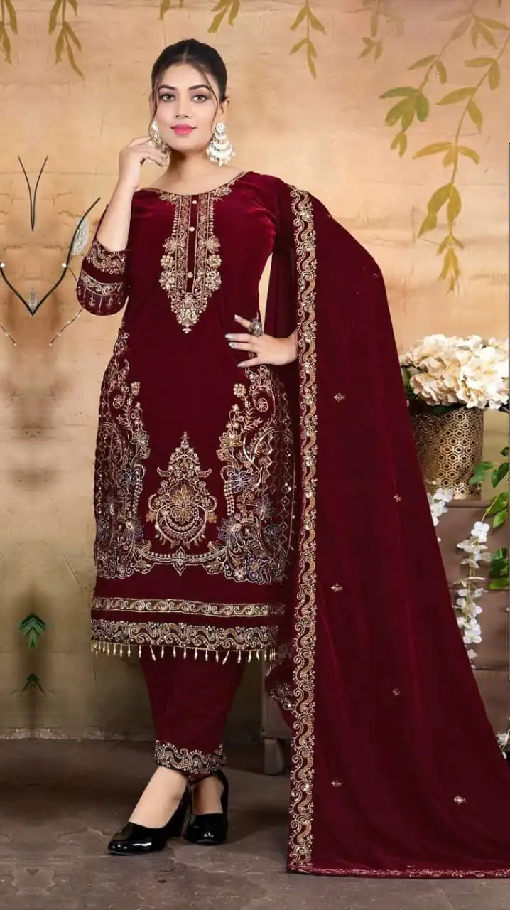 FC 1198 Maroon Velvet Salwar Suit with Embroidery Work & Lace Work. Festive Deal ₹2549. Delivery 4-6 Working Days. Shop now. | Jump Suits, Tops & Bottoms, Track Suits, Salwar suit, Casual Suits, Creative suits, Designer Suits, Palazzo Suits, Party Wear Suits, Patiala Suits, Straight Suits, Trendy Wear