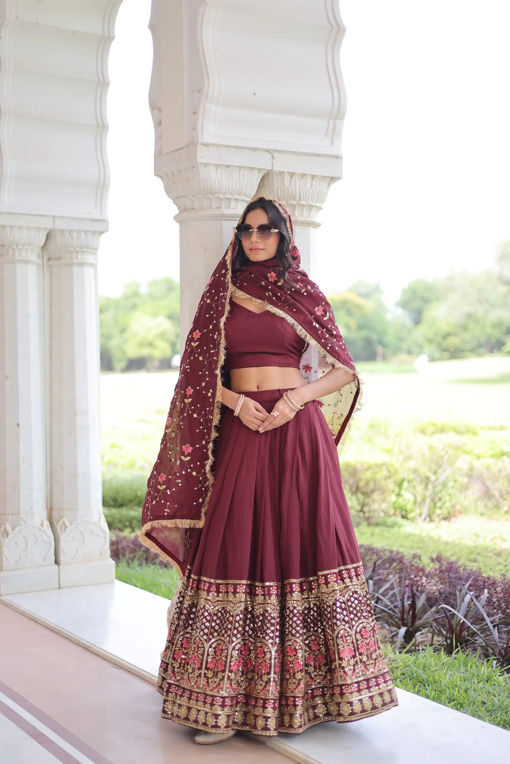 KA 5051 Maroon in Vichitra Silk Embroidery Work & Sequins Work Lehenga Choli . Now at just ₹2499. Delivery 4-6 Working Days. Shop now. | Lehenga, Bollywood Lehenga, Creative Lehenga, Designer Lehenga, Embroidered Lehenga, Party Wear Lehenga