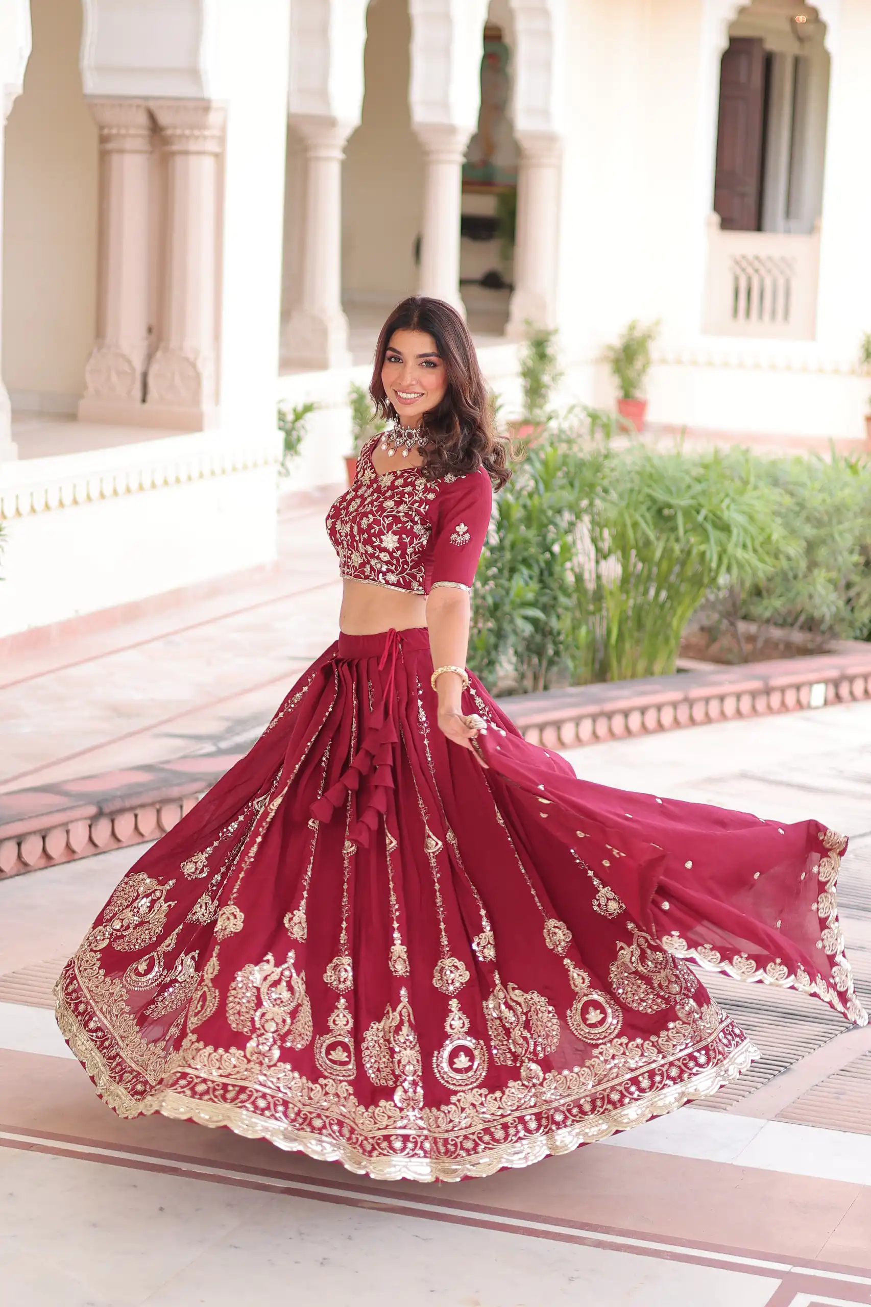 KA 5052 Maroon Vichitra Silk Lehenga Choli Perfect for Wedding, Party, Baby Shower, Cultural Events, Pooja – . Exclusive Offer ₹2599. Delivery 4-6 Wo | Lehenga, Bollywood Lehenga, Creative Lehenga, Designer Lehenga, Embroidered Lehenga, Party Wear Lehenga