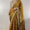 Mustered Organza Silk Mirror Embroidery Work Saree