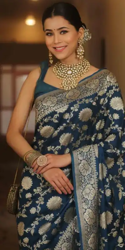 KP 5085 Navy Blue in Soft Lichi Silk Wedding, Party, Festive, Events Designer Work Saree . Get it for ₹1349. Delivery 4-6 Working Days. Shop now. | Designer Sarees, Sarees, Bollywood Sarees, Creative Sarees, Embroidered Sarees, Ethnic Saree, Modern Digital sarees, Party Wear Sarees