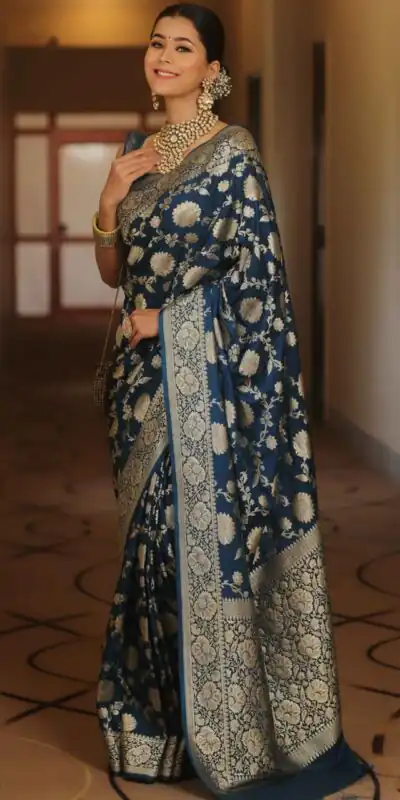 KP 5085 Navy Blue in Soft Lichi Silk Wedding, Party, Festive, Events Designer Work Saree . Get it for ₹1349. Delivery 4-6 Working Days. Shop now. | Designer Sarees, Sarees, Bollywood Sarees, Creative Sarees, Embroidered Sarees, Ethnic Saree, Modern Digital sarees, Party Wear Sarees