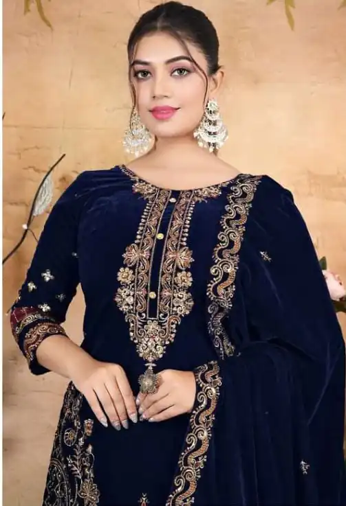 FC 1198 Navy Blue Velvet Salwar Suit with Embroidery Work & Lace Work. Festive Deal ₹2549. Delivery 4-6 Working Days. Shop now. | Jump Suits, Tops & Bottoms, Track Suits, Salwar suit, Casual Suits, Creative suits, Designer Suits, Palazzo Suits, Party Wear Suits, Patiala Suits, Straight Suits, Trendy Wear