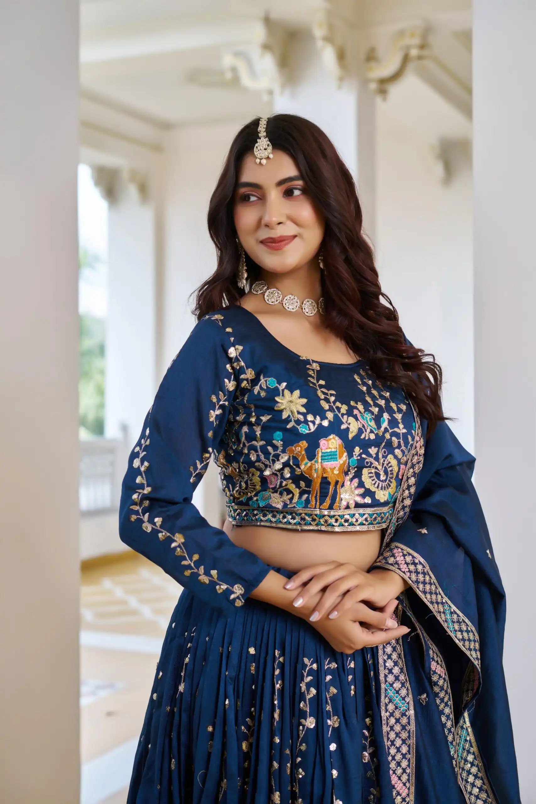 Ram 150 Navy Blue Color Vichitra Lehenga Choli with Embroidery Work. Grab it for ₹3049. Delivery 4-6 Working Days. Shop now. | Lehenga, Bollywood Lehenga, Creative Lehenga, Designer Lehenga, Embroidered Lehenga, Party Wear Lehenga
