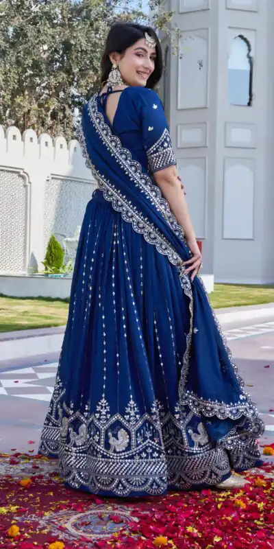 Ram 151 Navy Blue Vichitra Lehenga Choli Perfect for Wedding, Party, Haldi, Mehendi, Eid – . Best Price ₹2649. Delivery 4-6 Working Days. Shop now. | Lehenga, Bollywood Lehenga, Creative Lehenga, Designer Lehenga, Embroidered Lehenga, Party Wear Lehenga
