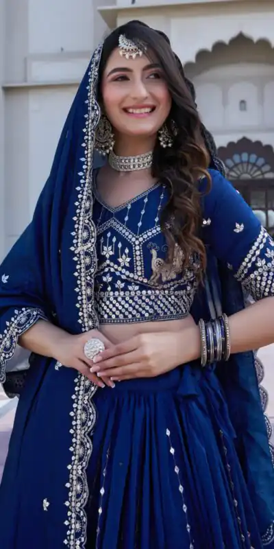 Ram 151 Navy Blue Vichitra Lehenga Choli Perfect for Wedding, Party, Haldi, Mehendi, Eid – . Best Price ₹2649. Delivery 4-6 Working Days. Shop now. | Lehenga, Bollywood Lehenga, Creative Lehenga, Designer Lehenga, Embroidered Lehenga, Party Wear Lehenga