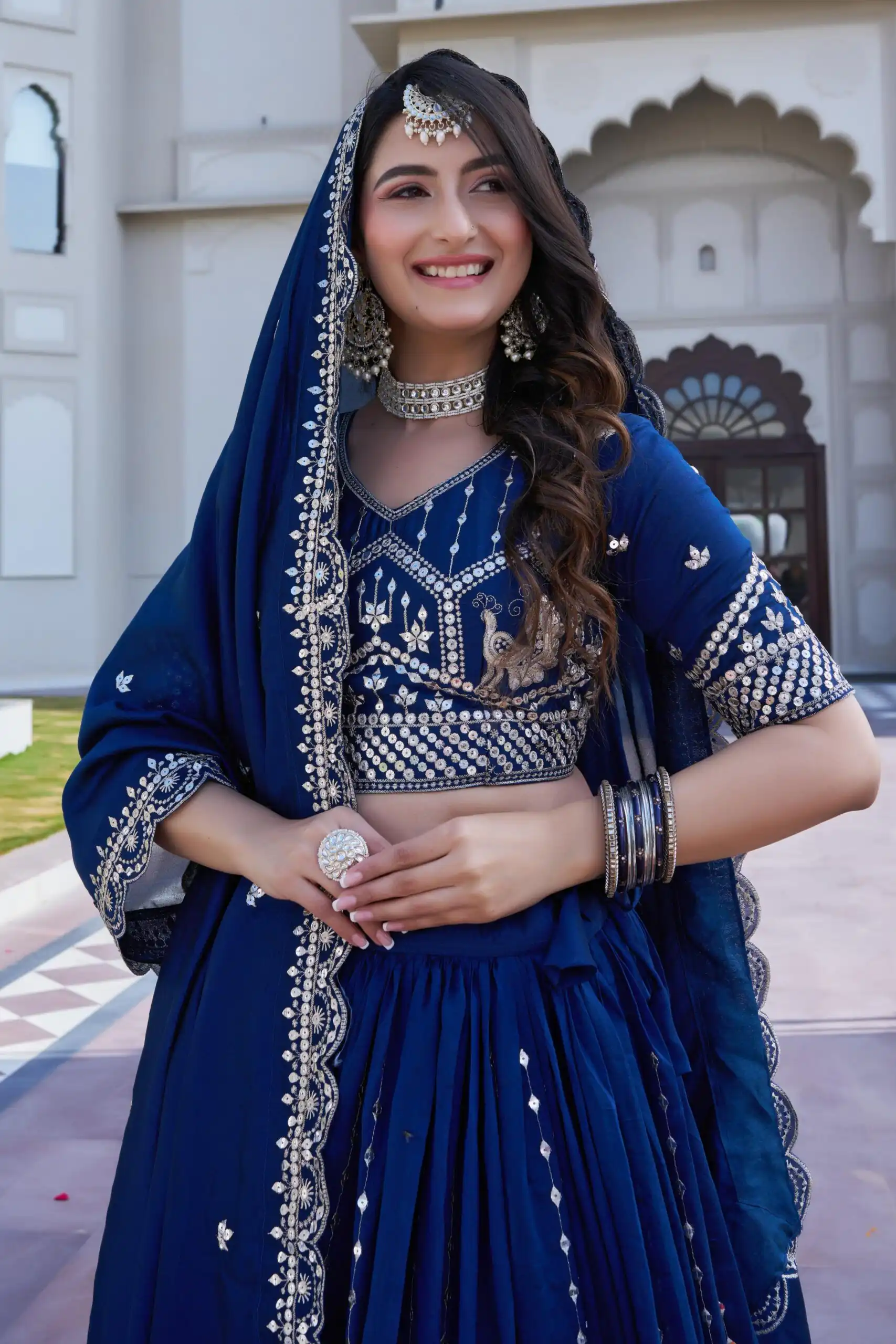 Ram 151 Navy Blue Vichitra Lehenga Choli Perfect for Wedding, Party, Haldi, Mehendi, Eid – . Best Price ₹2649. Delivery 4-6 Working Days. Shop now. | Lehenga, Bollywood Lehenga, Creative Lehenga, Designer Lehenga, Embroidered Lehenga, Party Wear Lehenga