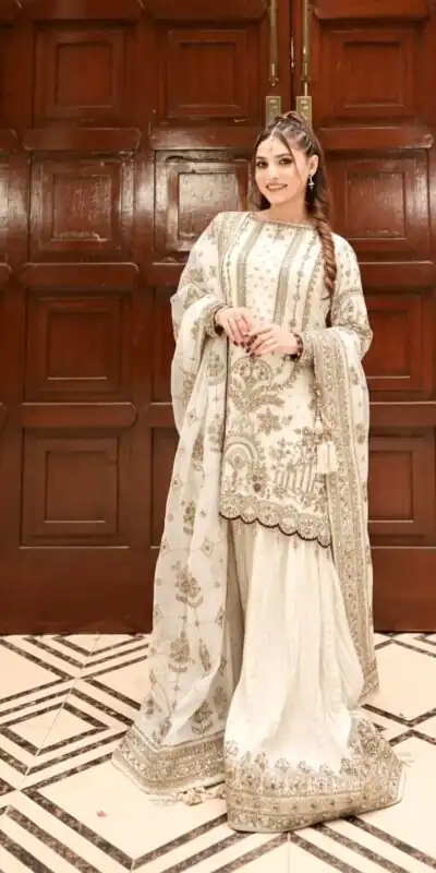 AD 213 Off White Khajuri Crush Georgette Salwar Suit with Lace Work & Embroidery Work. Festive Deal ₹2649. Delivery 4-6 Working Days. Shop now. | Jump Suits, Tops & Bottoms, Track Suits, Salwar suit, Casual Suits, Creative suits, Designer Suits, Palazzo Suits, Party Wear Suits, Patiala Suits, Straight Suits, Trendy Wear