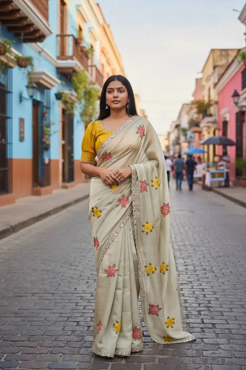 BT 1305 Off White Viscose Rangoli Saree Perfect for Wedding, Party, Family Gatherings, Temple Visit, Diwali – . Get it for ₹1849. Delivery 4-6 Wor | Designer Sarees, Sarees, Bollywood Sarees, Creative Sarees, Embroidered Sarees, Ethnic Saree, Modern Digital sarees, Party Wear Sarees