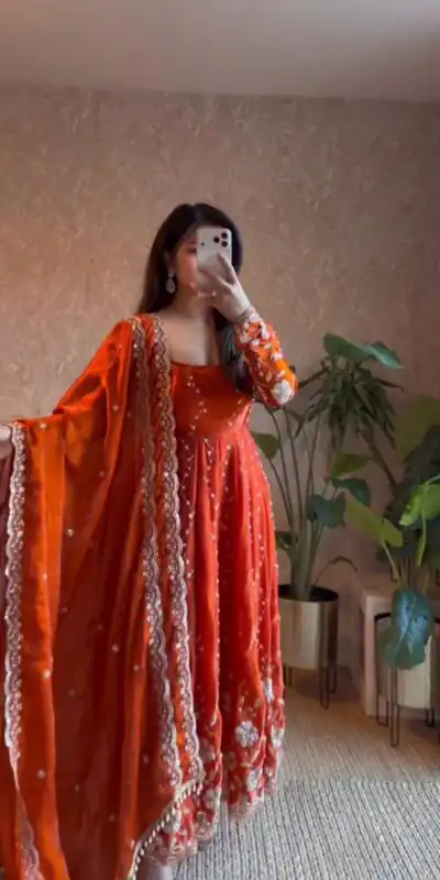 RTC 5953 Orange Fendy Silk Salwar Suit Sequence Work with Designer Work. Introductory Price ₹2499. Delivery 4-6 Working Days. Shop now. | Jump Suits, Tops & Bottoms, Track Suits, Salwar suit, Casual Suits, Creative suits, Designer Suits, Palazzo Suits, Party Wear Suits, Patiala Suits, Straight Suits, Trendy Wear