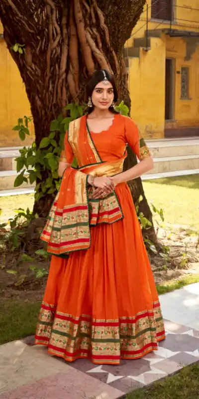 LNB 1903 Orange Pure Chanderi (Naylon) Lehenga Choli Perfect for Wedding, Party, Bridal Wear, Temple Visit, Traditional Day – . Get it for ₹2499. Delivery | Lehenga, Bollywood Lehenga, Creative Lehenga, Designer Lehenga, Embroidered Lehenga, Party Wear Lehenga