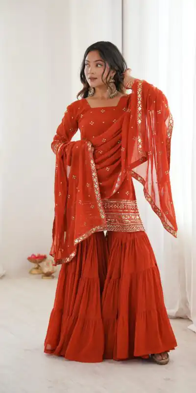 SRK 5317 Orange Georgette Salwar Suit with Embroidery Work. Wedding, Party, Festive Best Price ₹2399. Delivery 4-6 Working Days. Shop now. | Jump Suits, Tops & Bottoms, Track Suits, Salwar suit, Casual Suits, Creative suits, Designer Suits, Palazzo Suits, Party Wear Suits, Patiala Suits, Straight Suits, Trendy Wear