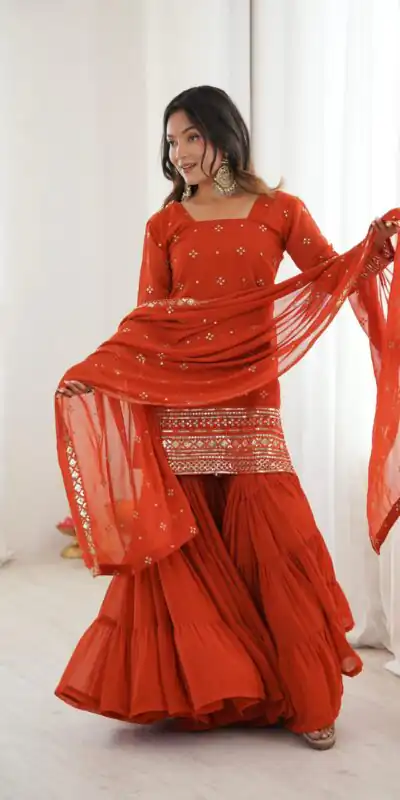 SRK 5317 Orange Georgette Salwar Suit with Embroidery Work. Wedding, Party, Festive Best Price ₹2399. Delivery 4-6 Working Days. Shop now. | Jump Suits, Tops & Bottoms, Track Suits, Salwar suit, Casual Suits, Creative suits, Designer Suits, Palazzo Suits, Party Wear Suits, Patiala Suits, Straight Suits, Trendy Wear