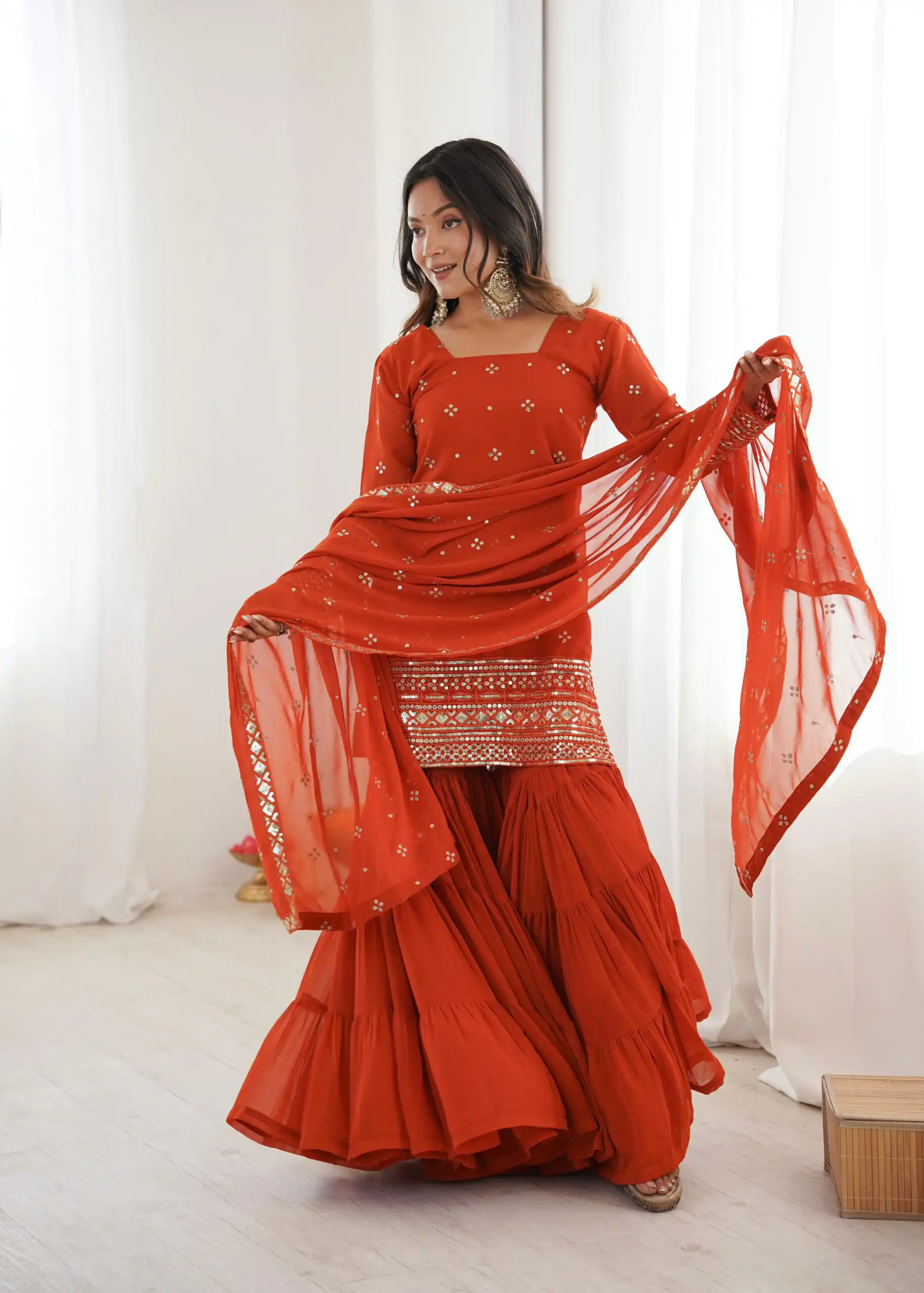 SRK 5317 Orange Georgette Salwar Suit with Embroidery Work. Wedding, Party, Festive Best Price ₹2399. Delivery 4-6 Working Days. Shop now. | Jump Suits, Tops & Bottoms, Track Suits, Salwar suit, Casual Suits, Creative suits, Designer Suits, Palazzo Suits, Party Wear Suits, Patiala Suits, Straight Suits, Trendy Wear