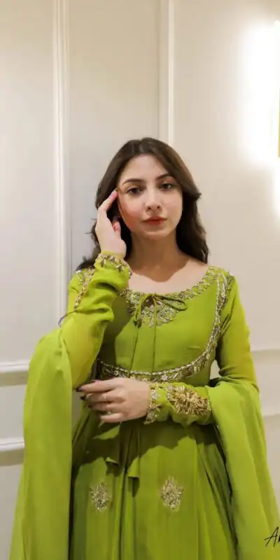 LG 2047 Parrot Green in Color Georgette Embroidery Work Gown . Wedding, Party, Festive, Events Grab it for ₹1949. Delivery 4-6 Working Days. Shop now. | Gowns, Bollywood Gowns, Creative Gowns, Designer Gowns, Embroidered Gowns, Party Wear Gowns