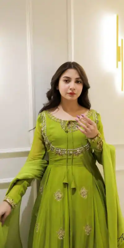 LG 2047 Parrot Green in Color Georgette Embroidery Work Gown . Wedding, Party, Festive, Events Grab it for ₹1949. Delivery 4-6 Working Days. Shop now. | Gowns, Bollywood Gowns, Creative Gowns, Designer Gowns, Embroidered Gowns, Party Wear Gowns