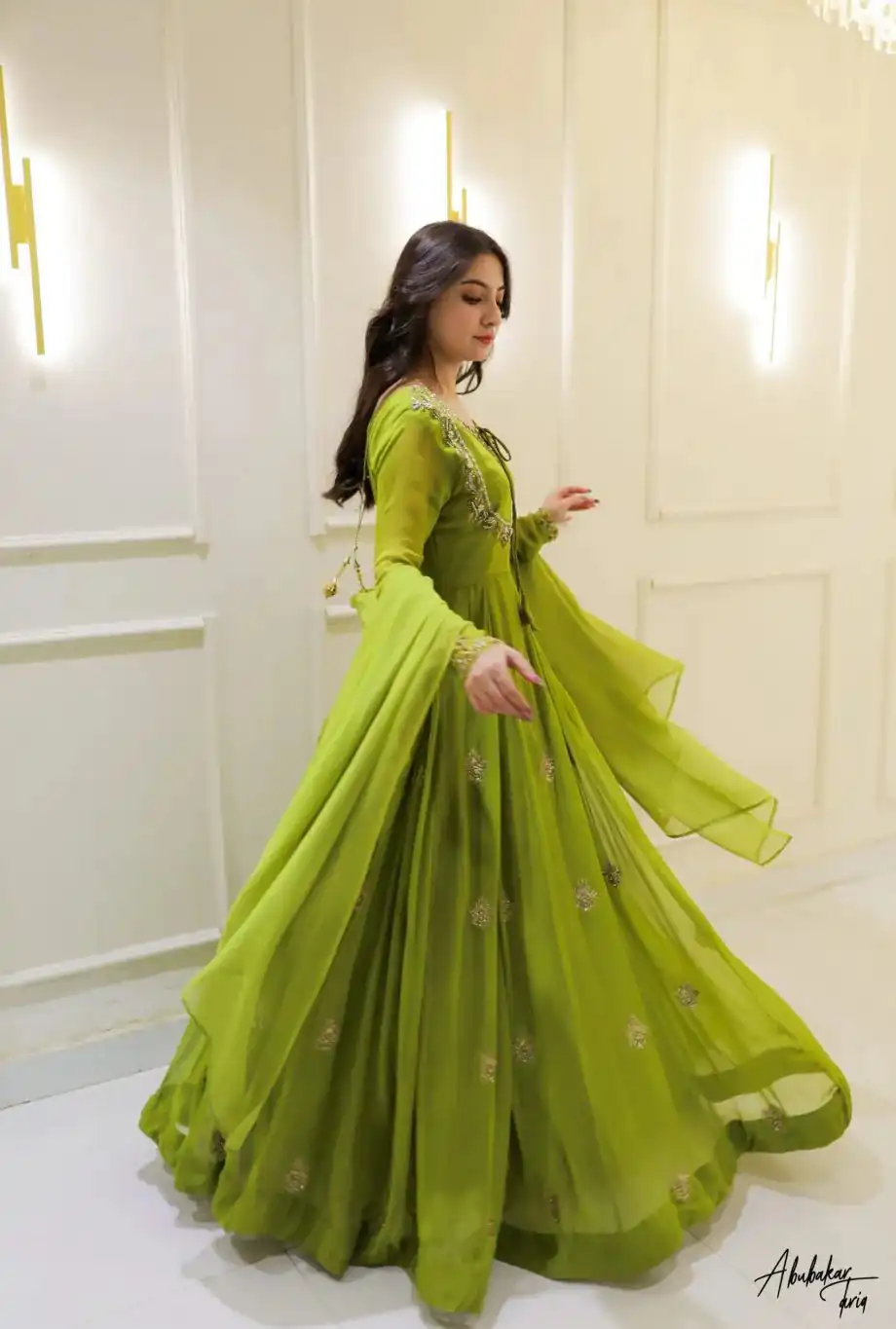 LG 2047 Parrot Green in Color Georgette Embroidery Work Gown . Wedding, Party, Festive, Events Grab it for ₹1949. Delivery 4-6 Working Days. Shop now. | Gowns, Bollywood Gowns, Creative Gowns, Designer Gowns, Embroidered Gowns, Party Wear Gowns