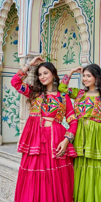 Ram 120 Parrot Green in Pure Cotton Mirror Work & Gamthi Work Lehenga Choli . Exclusive Offer ₹3049. Delivery 4-6 Working Days. Shop now. | Lehenga, Bollywood Lehenga, Creative Lehenga, Designer Lehenga, Embroidered Lehenga, Party Wear Lehenga