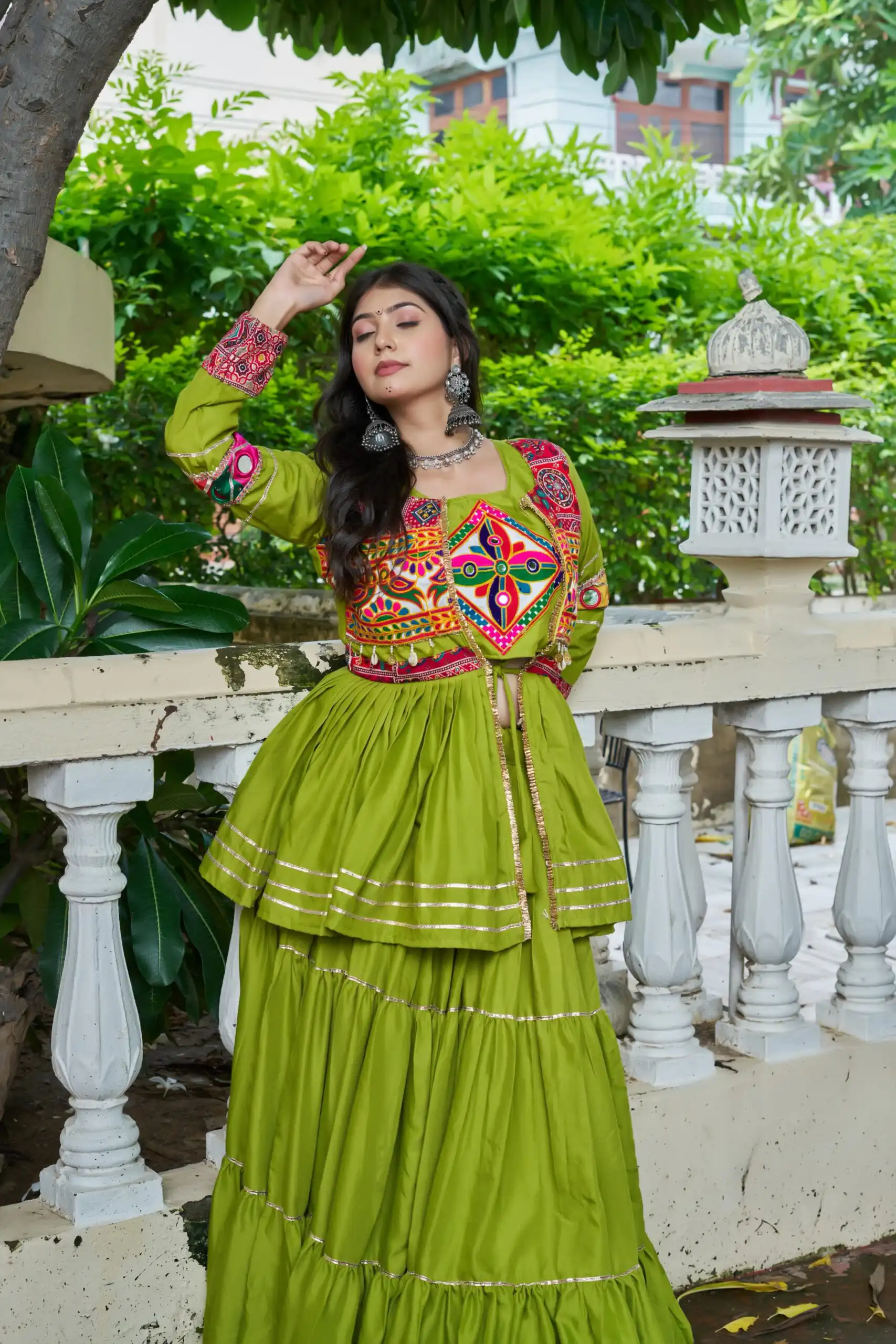 Ram 120 Parrot Green in Pure Cotton Mirror Work & Gamthi Work Lehenga Choli . Exclusive Offer ₹3049. Delivery 4-6 Working Days. Shop now. | Lehenga, Bollywood Lehenga, Creative Lehenga, Designer Lehenga, Embroidered Lehenga, Party Wear Lehenga
