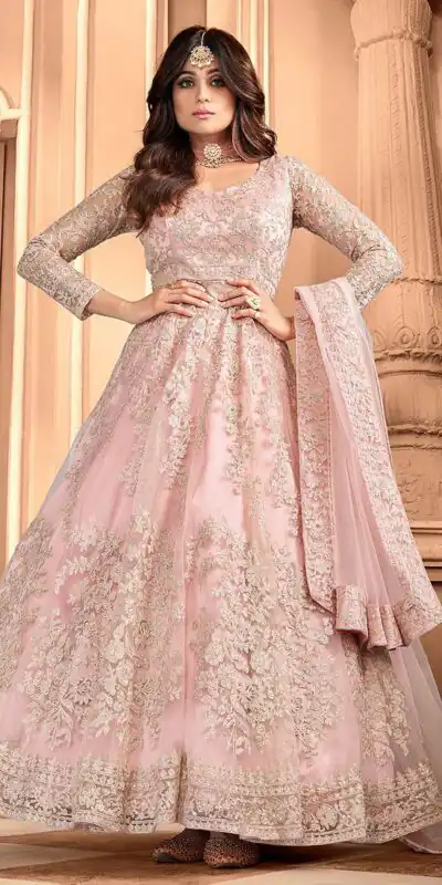 Peach Heavy Net Embroidery Work Salwar Suit