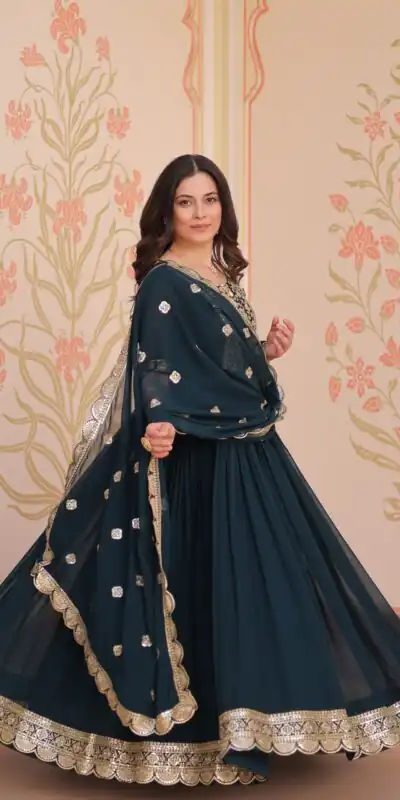 KA 1177 Peacock Blue in Faux Blooming Embroidery Work & Zari Work Gown . Special Price ₹2049. Delivery 4-6 Working Days. Shop now. | Gowns, Bollywood Gowns, Creative Gowns, Designer Gowns, Embroidered Gowns, Party Wear Gowns