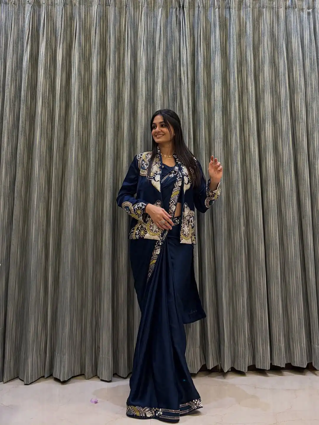 BE 433 Peacock Blue Color French Crape Saree with Embroidery Work. Best Price ₹2099. Delivery 4-6 Working Days. Shop now. | Designer Sarees, Sarees, Bollywood Sarees, Creative Sarees, Embroidered Sarees, Ethnic Saree, Modern Digital sarees, Party Wear Sarees