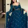 MF 1003 Peacock Blue Georgette Gown. Perfect for Wedding, Party, Pongal, Bridal Wear, Anniversary Price ₹1799. Delivery 4-6 Working Days. Shop now. | Gowns, Bollywood Gowns, Creative Gowns, Designer Gowns, Embroidered Gowns, Party Wear Gowns