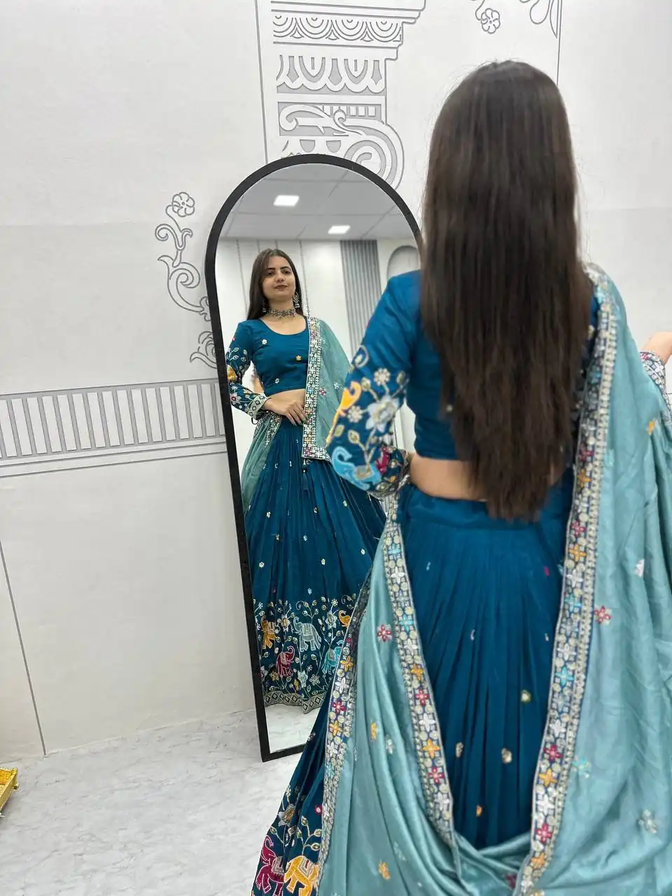 PC 545 Peacock Blue Vichitra Silk Lehenga Choli with Lace Border & Lace Work. Special Price ₹3249. Delivery 4-6 Working Days. Shop now. | Lehenga, Bollywood Lehenga, Creative Lehenga, Designer Lehenga, Embroidered Lehenga, Party Wear Lehenga