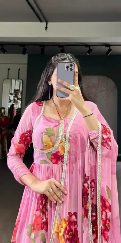 YNF 5103 Pink Lace Work Gown in Chiffon. Get it for ₹1899. Wedding, Party, Festive, Events Delivery 4-6 Working Days. Shop now. | Gowns, Bollywood Gowns, Creative Gowns, Designer Gowns, Embroidered Gowns, Party Wear Gowns