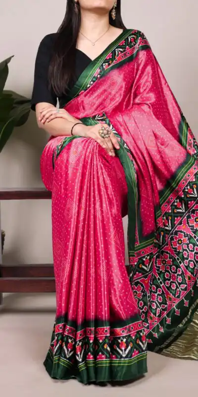 YNF 7801 Pink Gaji Silk Saree with Patola Print. Wedding, Party, Festive, Events, Best Price ₹2999. Delivery 4-6 Working Days. Shop now. | Sarees, Bollywood Sarees, Creative Sarees, Designer Sarees, Embroidered Sarees, Ethnic Saree, Modern Digital sarees, Party Wear Sarees