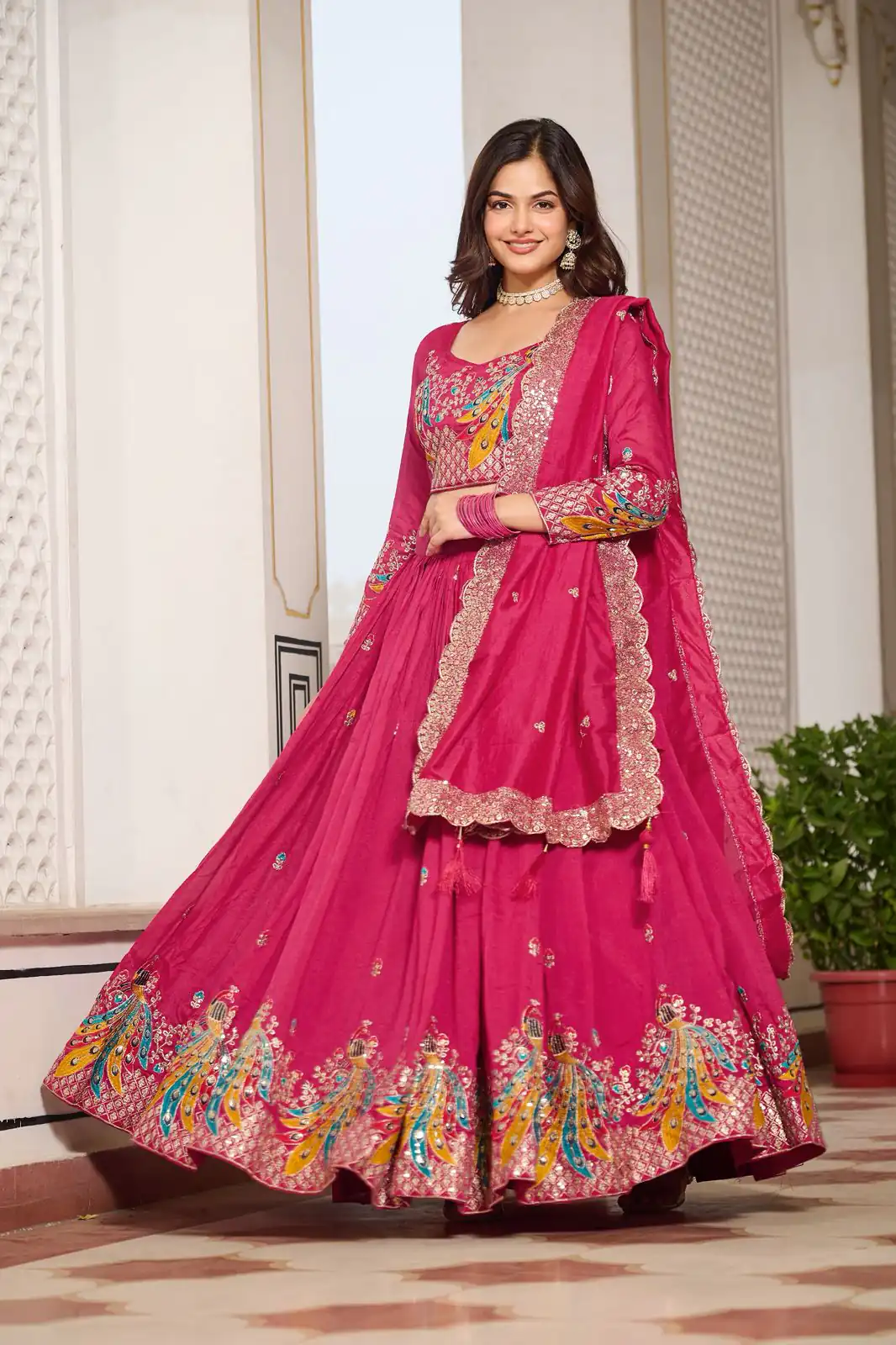 Ram 113 Pink Color Vichitra Lehenga Choli with Embroidery Work. Exclusive Offer ₹3099. Delivery 4-6 Working Days. Shop now. | Lehenga, Bollywood Lehenga, Creative Lehenga, Designer Lehenga, Embroidered Lehenga, Party Wear Lehenga