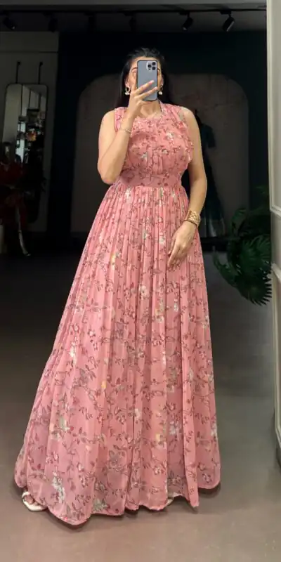 YNF 5200 Pink Color Weightless Marbal Gown with Designer Work. Available at ₹1649 only. Delivery 4-6 Working Days. Shop now. | Gowns, Bollywood Gowns, Creative Gowns, Designer Gowns, Embroidered Gowns, Party Wear Gowns