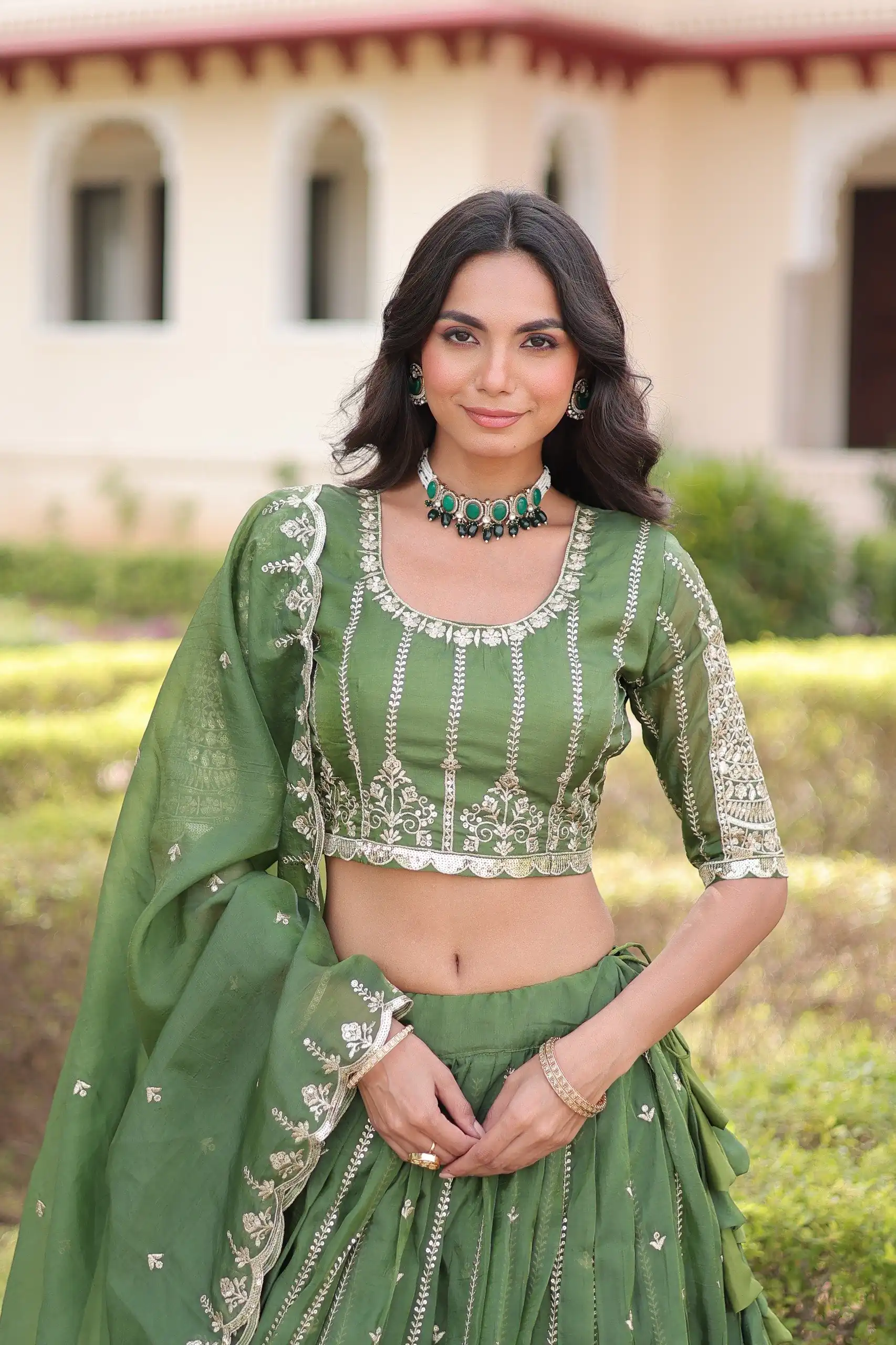 KA 5056 Pista Gold Crush Lehenga Choli with Embroidery Work & Zari Work. Best Price ₹2599. Delivery 4-6 Working Days. Shop now. | Lehenga, Bollywood Lehenga, Creative Lehenga, Designer Lehenga, Embroidered Lehenga, Party Wear Lehenga